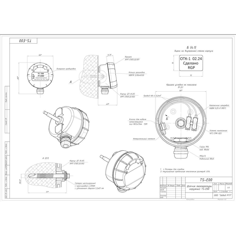 Изображение товара Датчик температуры наружного воздуха RGP TS-E00 NTC10k (3950)