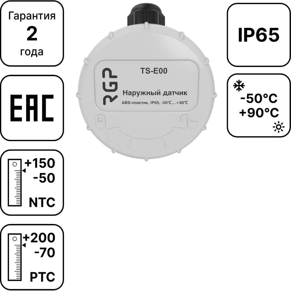 Изображение товара Датчик температуры наружного воздуха RGP TS-E00 PT1000 IP65