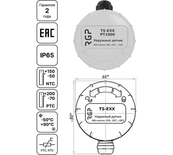 Изображение товара Датчик температуры наружного воздуха Завод RGP TS-E00 PT1000