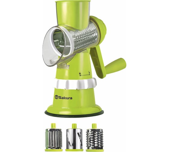 Изображение товара Терка-овощерезка Sakura SA-VS01G 3 насадки, зеленая РТ-00056702