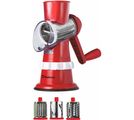 Изображение товара Терка-овощерезка Sakura SA-VS01R 3 насадки, красная РТ-00056703