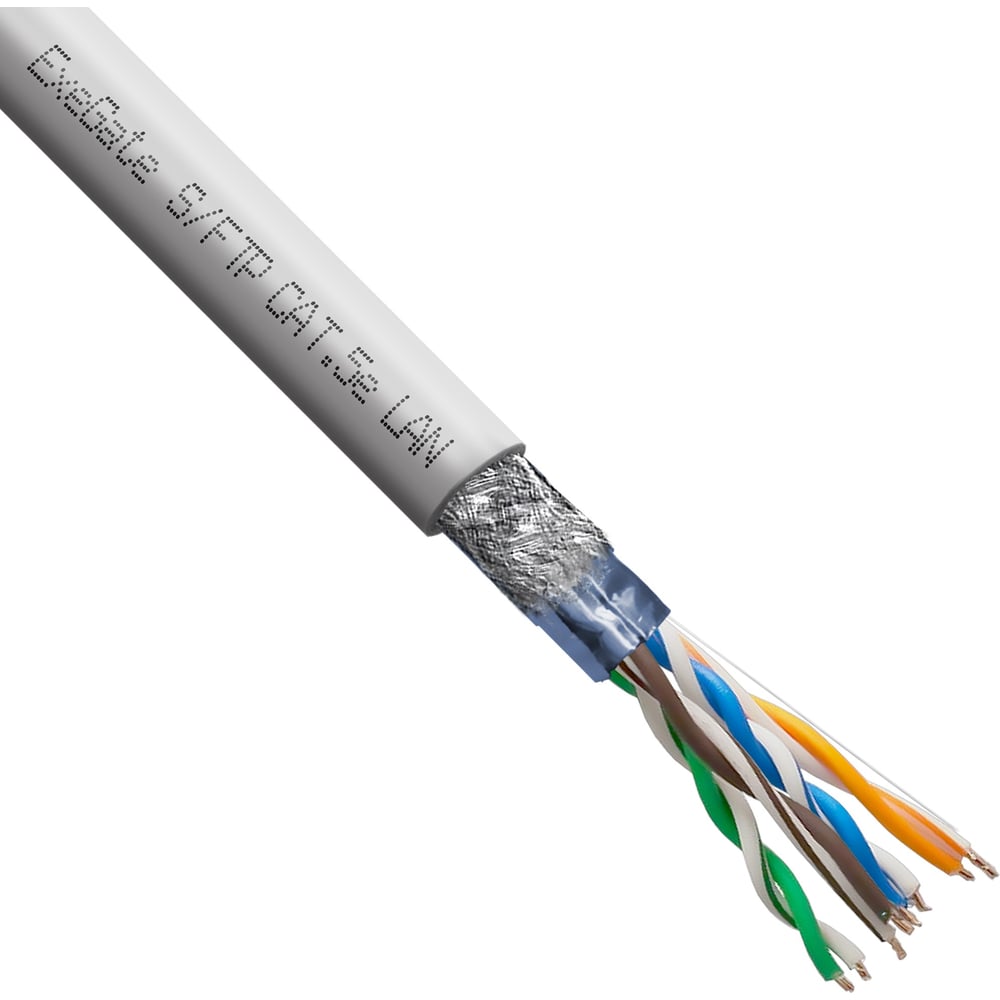Изображение товара Кабель S/FTP ExeGate 4 пары, категория 5e, медь, 24AWG, экран, бухта 305м, серый, PVC 281809