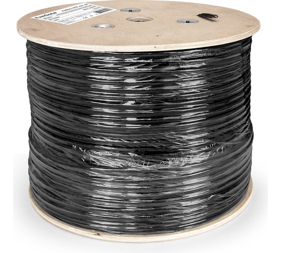 Изображение товара Кабель UTP ExeGate 4 пары, категория 5e, медь, 24AWG, внешний, с тросом, катушка 305м, черный, PE 190974