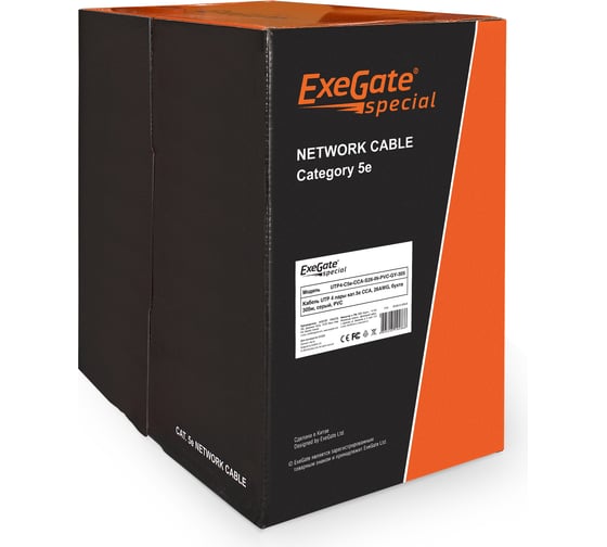 Изображение товара Кабель UTP ExeGate 4 пары, категория 5e, Special CCA, 26AWG, бухта 305м, серый, PVC 261518