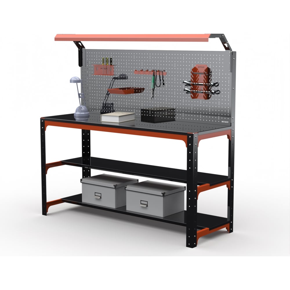 Изображение товара Металлический стол серии KIT 750x1400x600 мм с освещением и двумя полками