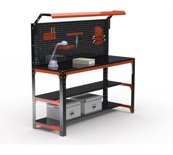 Изображение товара Стол металлический ООО Металекс серия KIT 750x1300x600 мм, 2-е полки + перфопанель с комплектом освещения, ОЧ 201304