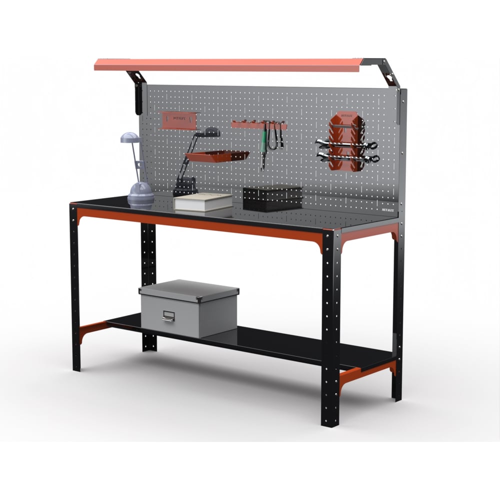 Изображение товара Металлический рабочий стол с полкой и освещением серия KIT 750x1400x400 мм