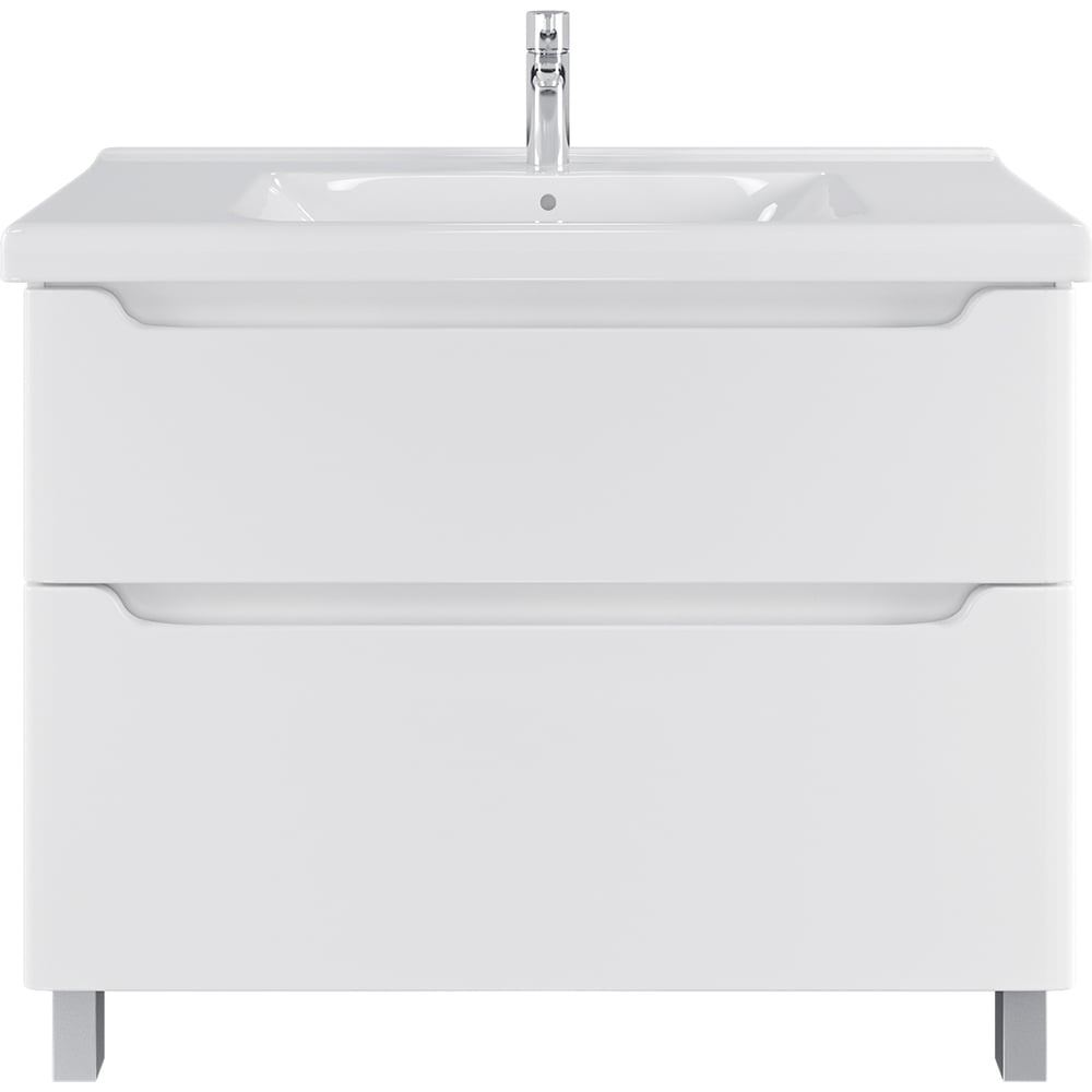 Изображение товара Современная узкая напольная тумба с раковиной из санфаянса белого цвета для ванной комнаты