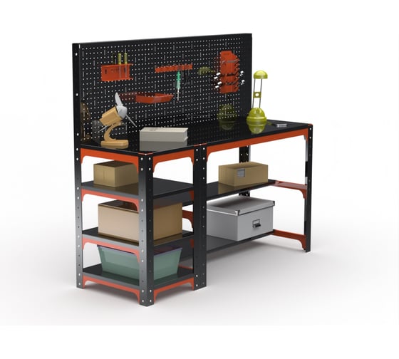 Изображение товара Стол металлический ООО Металекс серия KIT 750x1600x500 с боковыми полками и перфопанелью, ОЧ 201249