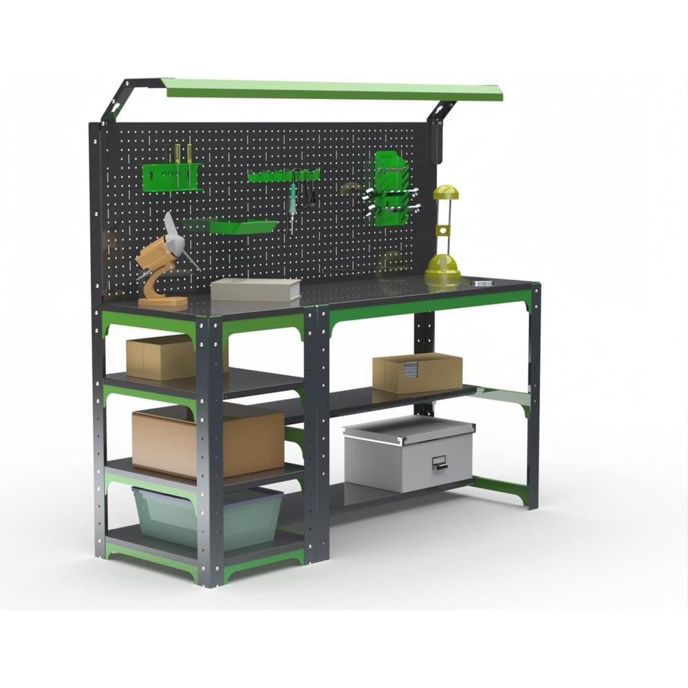 Изображение товара Металлический стол ООО Металекс серии KIT 750x1600x500 мм с боковыми полками и освещением