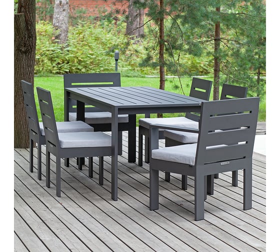 Изображение товара Набор садовый обеденный GreenWeen KORFU, цвет серый 7 предметов: стол 1800x870, 4 стула без и 2 с подлокотниками, GW-AL-KORFU-DINNER-LAVA-S5 GW-AL-KORFU-DIN-LAVA-S5