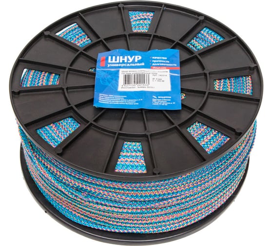 Изображение товара Универсальный вязаный шнур Tech-Krep ПП 4 мм с сердечником, цветной, 300 м 140314