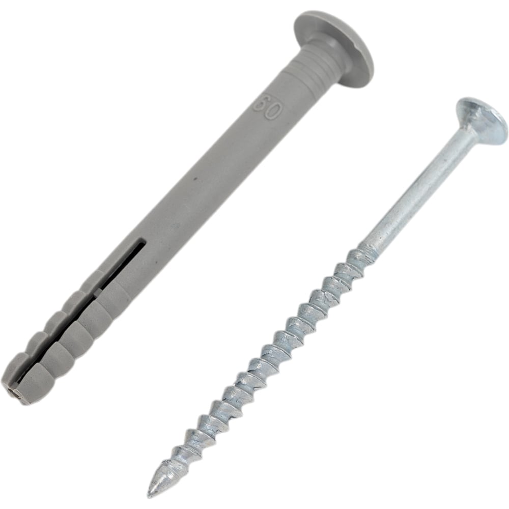 Изображение товара Дюбель-гвоздь ЖЕСТЬ полипропилен, 6x60 мм, грибовидная манжета, 50 шт., контейнер 500 мл УТ-00009527