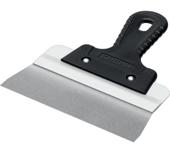 Изображение товара Усиленный фасадный нержавеющий шпатель СИБИН с алюминиевой направляющей 200 мм, 1к ручка 10083-20