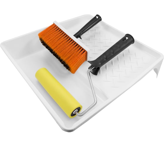 Изображение товара Набор DECOR для обоев: ванночка 320x350 мм валик прижимной 150 мм, бюгель 6 мм, кисть торц. 50x140 мм 670-3500