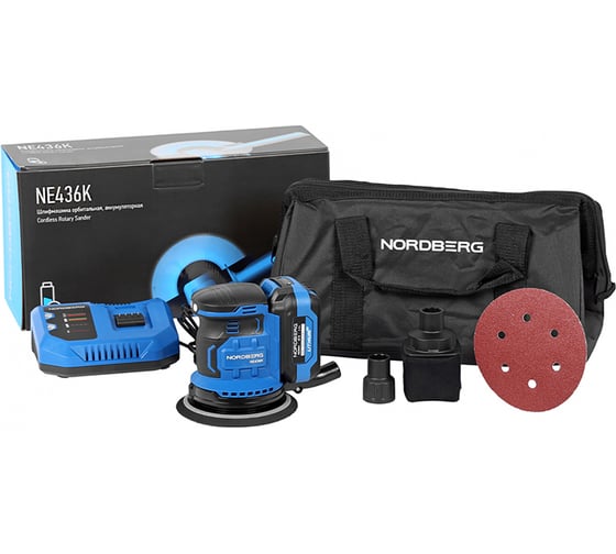 Изображение товара Машина шлифовальная орбитальная NORDBERG с регулировкой оборотов, аккумуляторная, 150 мм NE436K