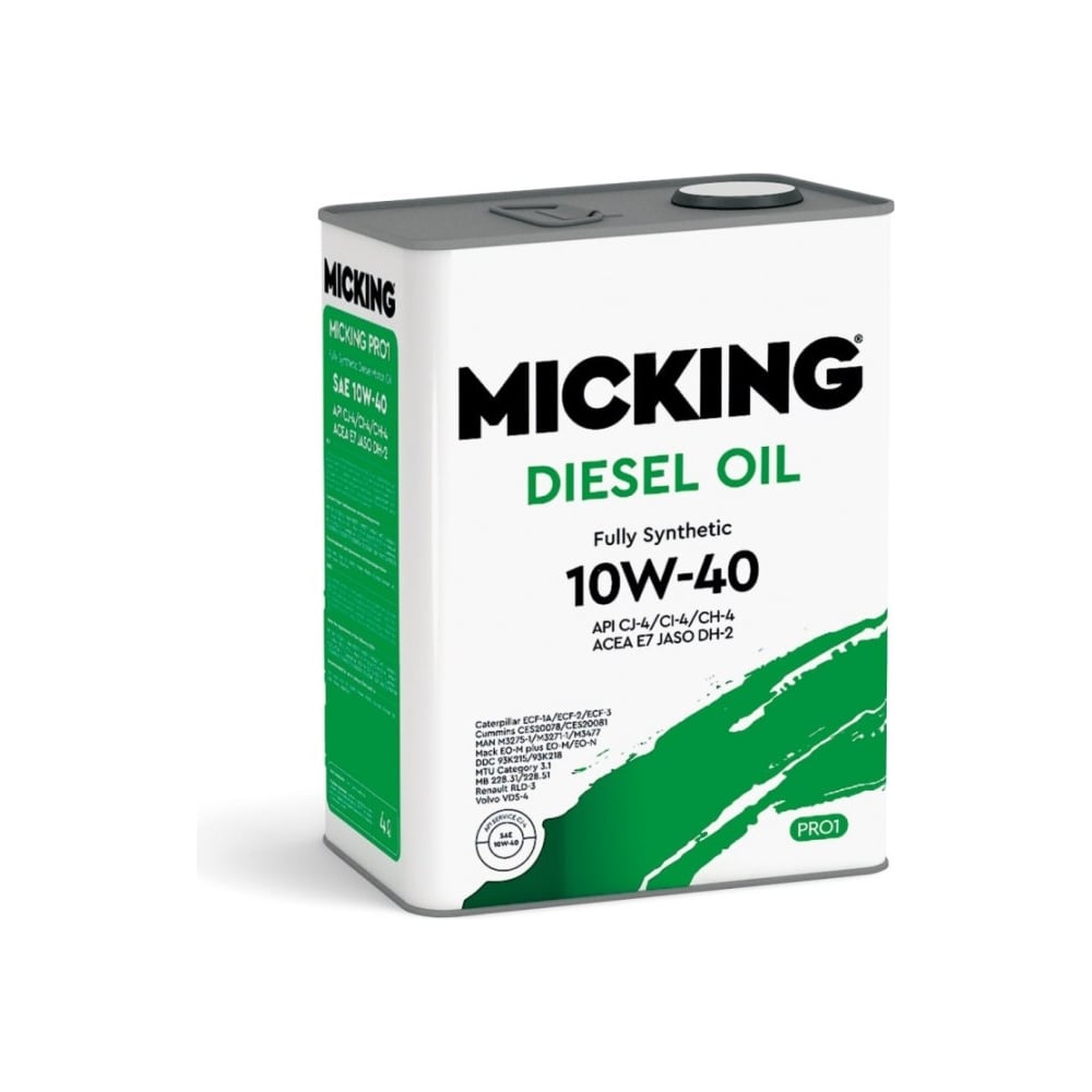 Изображение товара Моторное масло Micking Diesel Oil PRO1 10W-40 синтетическое API CJ-4/CI-4/CH-4 ACEA E7 A3/B3 для дизельных двигателей 4л M1134