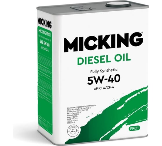 Изображение товара Моторное масло Micking Diesel Oil PRO1 5W-40 синтетическое API CI-4/CH-4 для дизельных двигателей 6л M1157