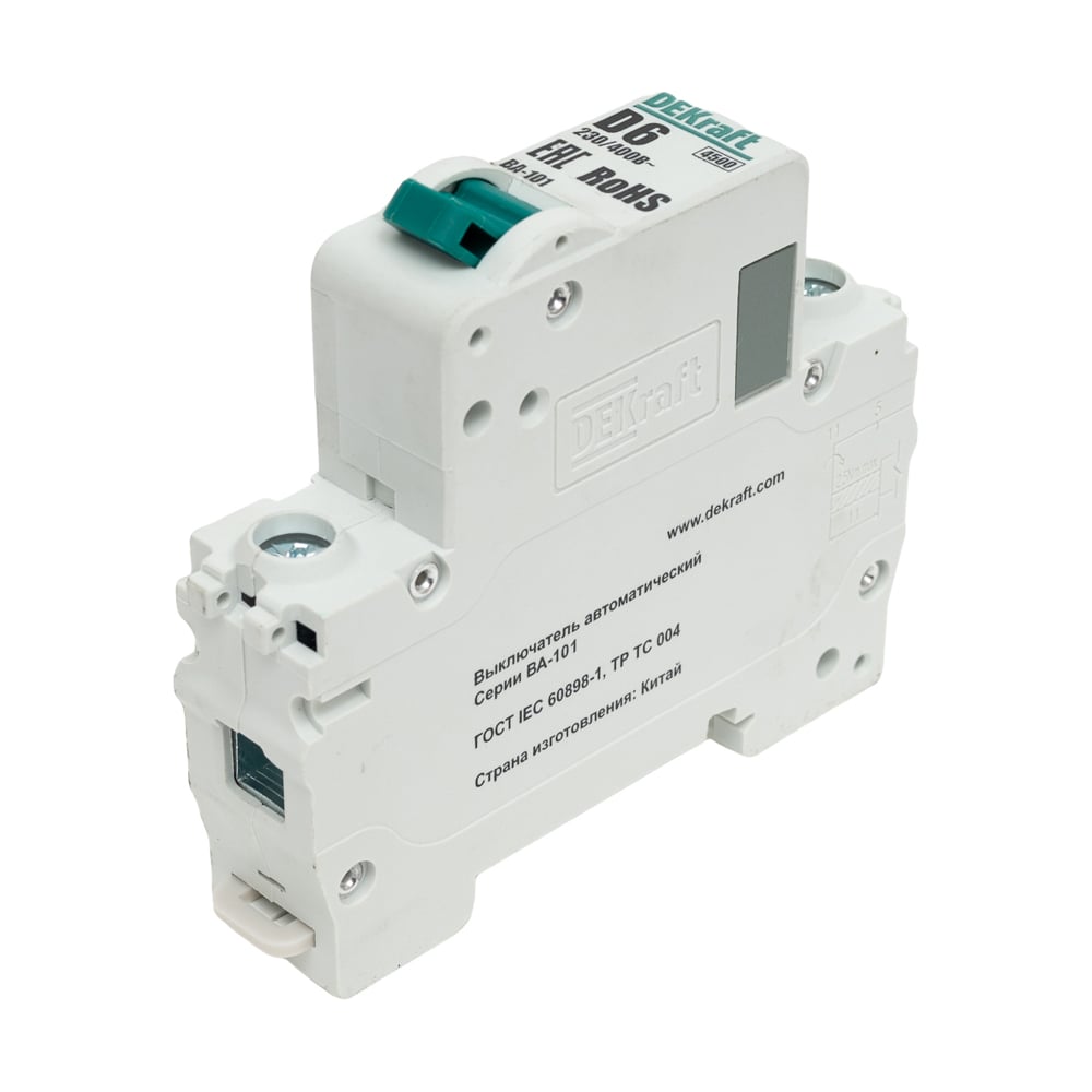 Изображение товара Автоматический выключатель Dekraft ВА101-1Р-006А-D 230/400 В 6 А IP20 для DIN-рейки