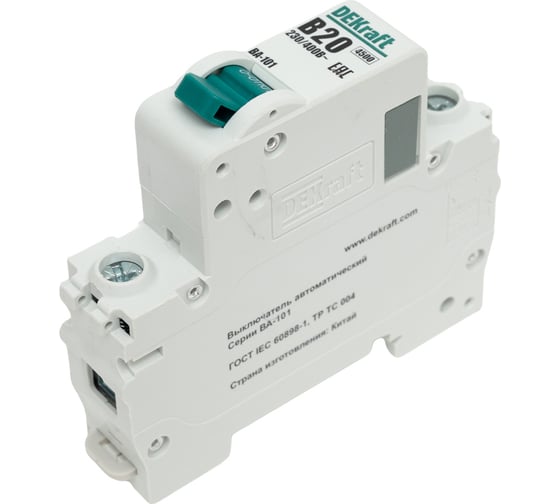 Изображение товара Автоматический выключатель Dekraft ВА-101, 1 Р, 20 А, хар-ка B, 4.5 кА 11007DEK