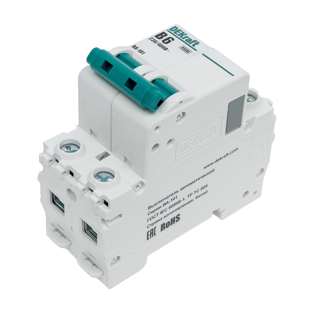 Изображение товара Автоматический выключатель Dekraft ВА101-2Р-006А-B с защитой IP20