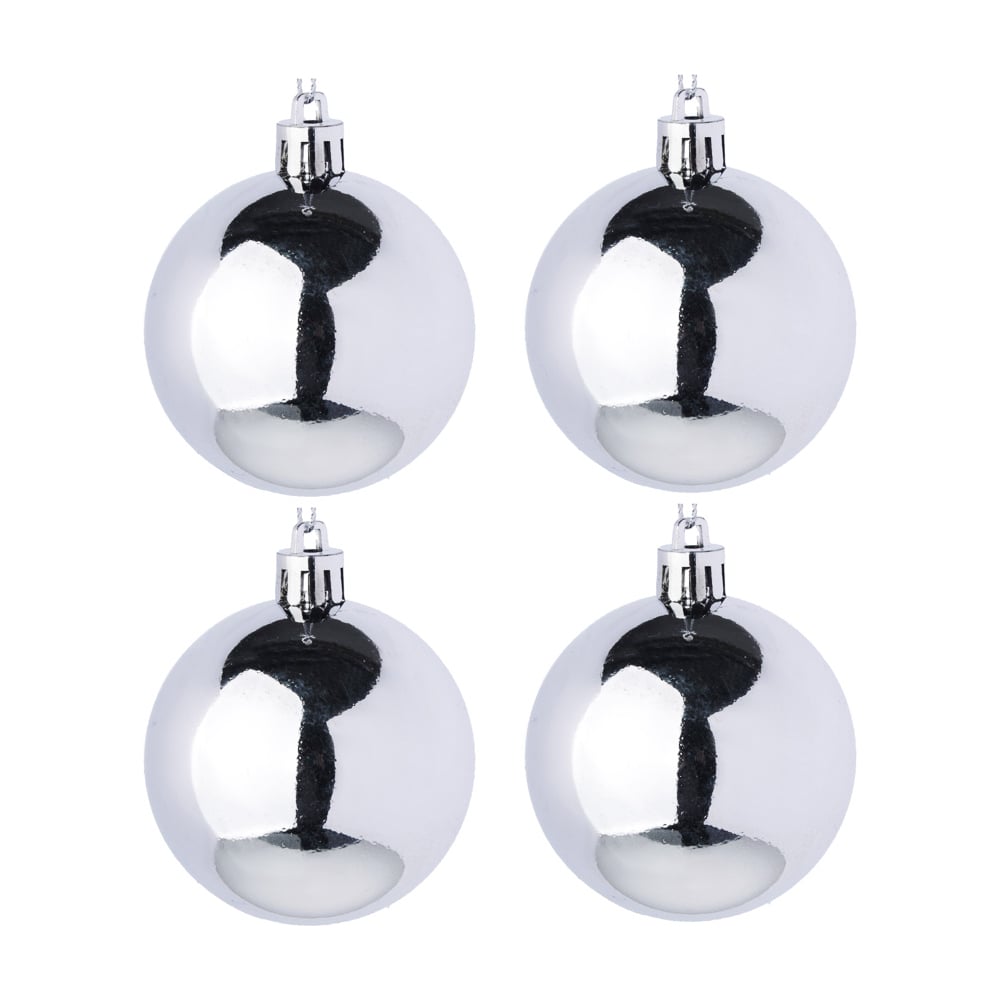 Изображение товара Набор шаров для украшения елки Сноубум 4 шт серебро 8 см пластиковые