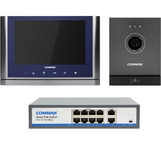 Изображение товара IP Комплект видеодомофона, вызывной панели и коммутатора COMMAX CIOT-1020MSilver+Blue/D21M/H8L2 CIOT-1020MSilver+Blue/CIOT-D21M/CIOT-H8L2