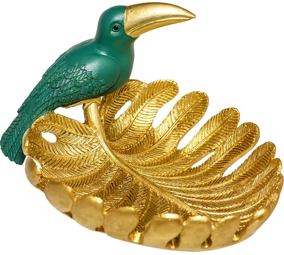 Изображение товара Подставка-блюдо Вещицы Попугай, Д210 Ш170 В125, золотой, зеленый Tin-01