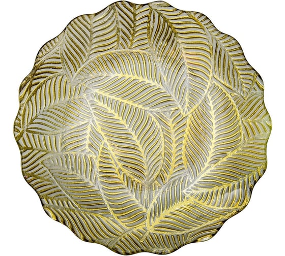 Изображение товара Блюдо стеклянное ВеЩицы с волнистыми краями Листья, D305, прозрачный, золотой Tin-19