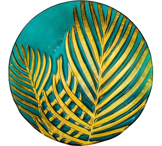 Изображение товара Блюдо стеклянное ВеЩицы круглое Лист, D305, зеленый, золотой Tin-22