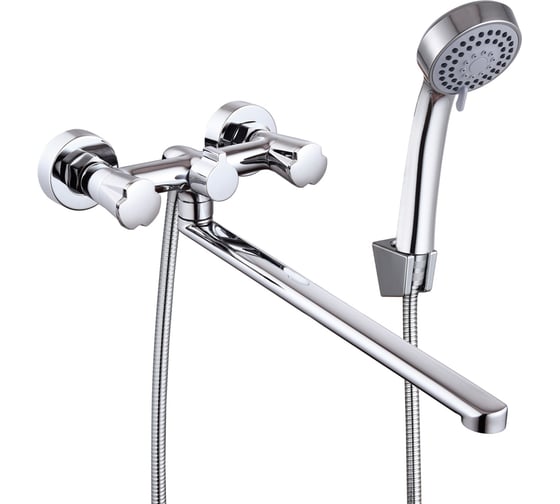 Изображение товара Смеситель для ванны RAIN Уран, прямой излив 30 см, кран-буксы 1/2, душевой набор, овал, латунь, хром 561-004