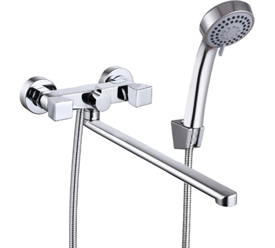 Изображение товара Смеситель для ванны RAIN Уран, прямой излив 30 см, кран-буксы 1/2, душевой набор, ромб, латунь, хром 561-002