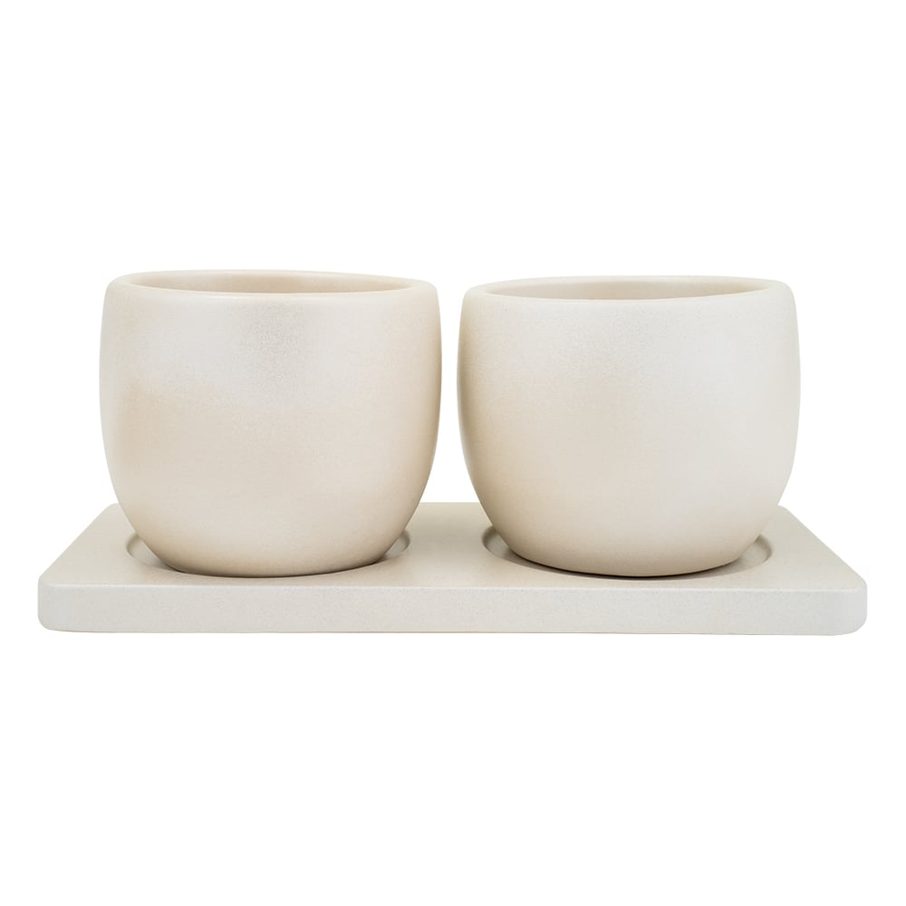 Изображение товара Набор горшков Вещицы Дуэт 0,3л слоновая кость два с поддонами