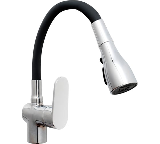 Изображение товара Смеситель для кухни RAIN Веста, силиконовый излив, 3 режима, картридж 40 мм, латунь, черный/хром 561-009