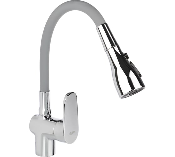 Изображение товара Смеситель для кухни RAIN Веста, силиконовый излив, 3 режима, картридж 40 мм, латунь, серый/хром 561-010