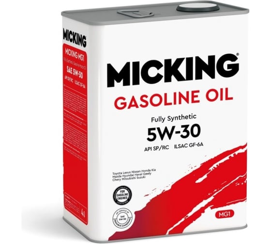 Изображение товара Моторное масло Micking Gasoline Oil MG1 5W-30 синтетическое API SP/RC для бензиновых двигателей 4 л M2128