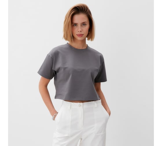 Изображение товара Футболка укороченная женская MINAKU цвет графит, размер 48 10362236