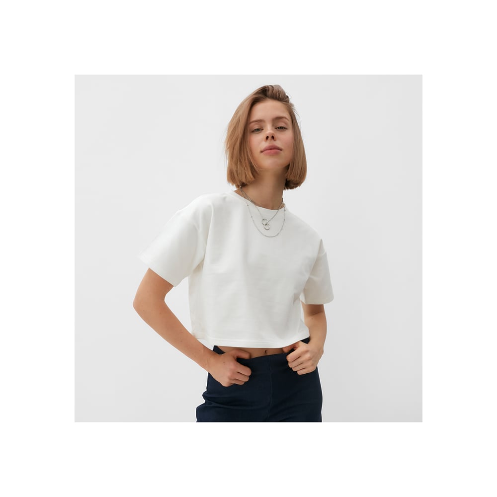 Изображение товара Женская укороченная футболка MINAKU цвета экрю размер 44 для повседневного стиля
