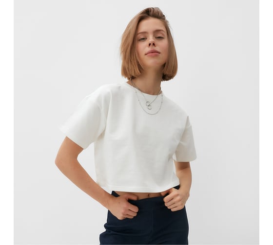Изображение товара Футболка укороченная женская MINAKU цвет экрю, размер 44 10362223