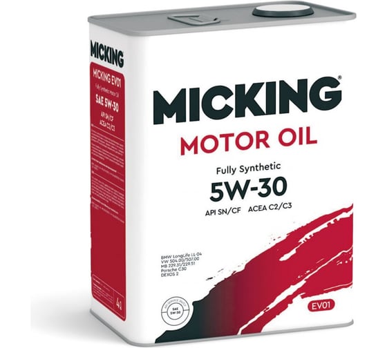 Изображение товара Моторное масло Micking Motor Oil EVO1 5W-30 синтетическое API SN/CF ACEA C2/C3 для бензиновых и дизельных двигателей 4л M3123