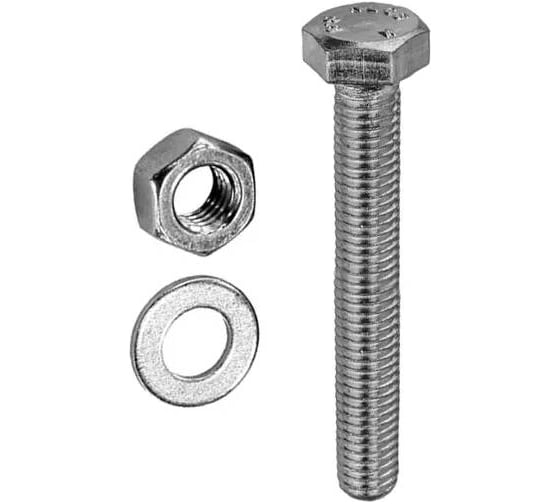 Изображение товара Болт ЖЕСТЬ DIN 933, цинк, М10x50 мм, с гайкой и шайбой, 2 шт., европодвес УТ-00006194