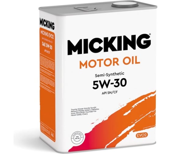 Изображение товара Моторное масло Micking Motor Oil EVO2 5W-30 полусинтетическое API SN/CF для бензиновых и дизельных двигателей 4л M2151