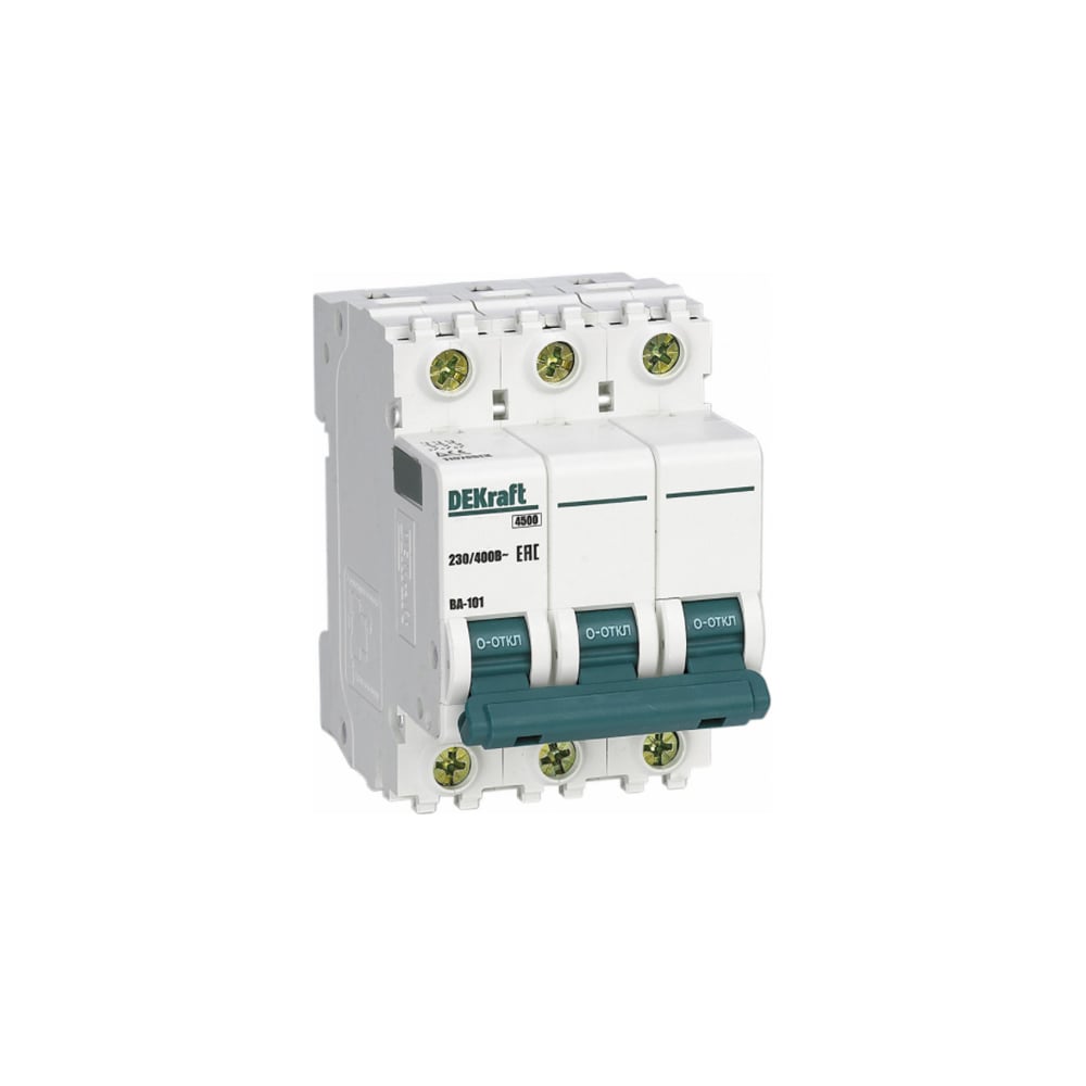 Изображение товара Автоматический выключатель Dekraft ВА101-3Р-004А-D 4.5кА 230/400В IP20