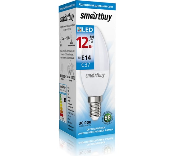 Изображение товара Лампа Smartbuy LED SBL-C37-12-60K-E14