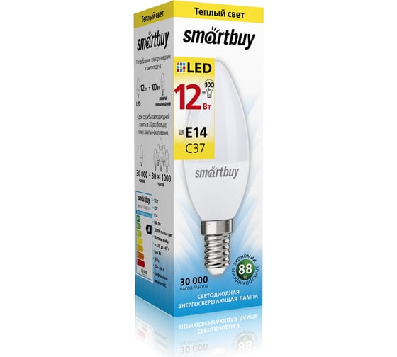 Изображение товара Лампа Smartbuy LED SBL-C37-12-30K-E14