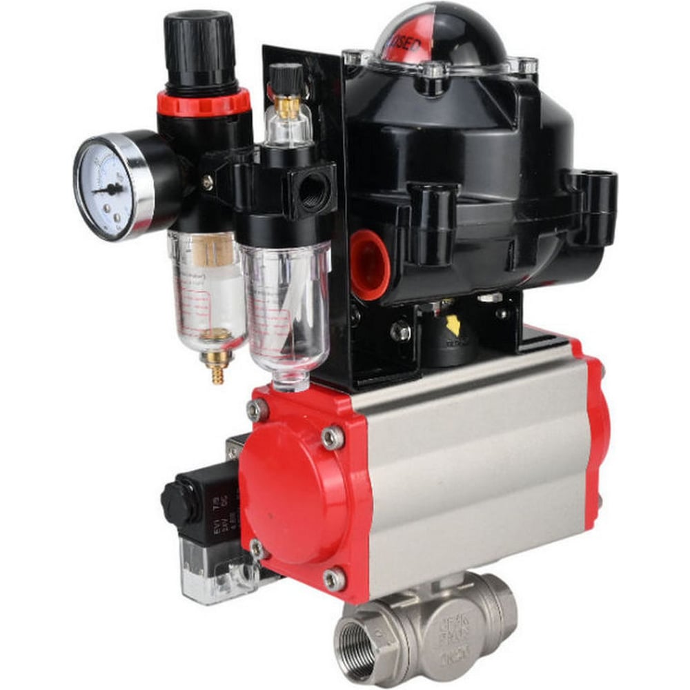 Изображение товара Шаровой кран DN.ru SS316 3-ходовой для воды пар нефть Dn10 Ру63 пневмопривод