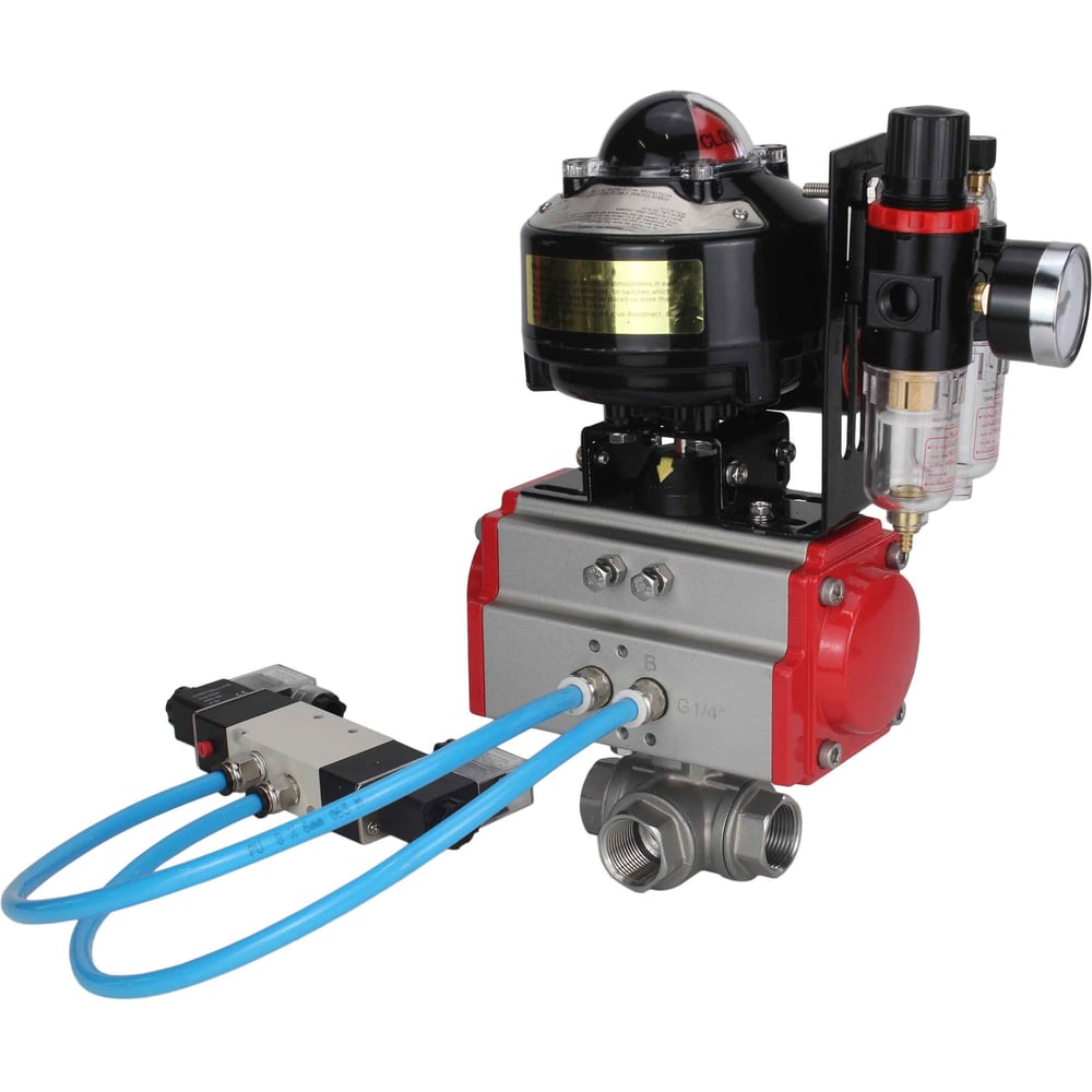 Изображение товара Шаровой кран DN.ru RP.SS316 200мм Ду25 Ру63 пневмопривод профессиональный