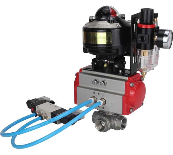 Изображение товара Шаровой кран DN.ru RP.SS316.200.MM L-тип Ду25 Ру63 пневмопривод,пневмораспр,БКВ,БПВ D160-30503