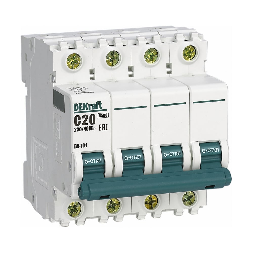 Изображение товара Автоматический выключатель (АВ) Dekraft ВА-101, 4 Р, 20 А, хар-ка C, 4.5 кА 11091DEK