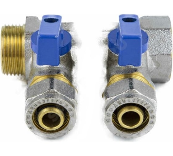 Изображение товара Коллектор Aquasfera латунь, шаровой кран, синий, 3/4", 2 выхода, Дн16 обжимной, 35 мм 7015-01 027-8996